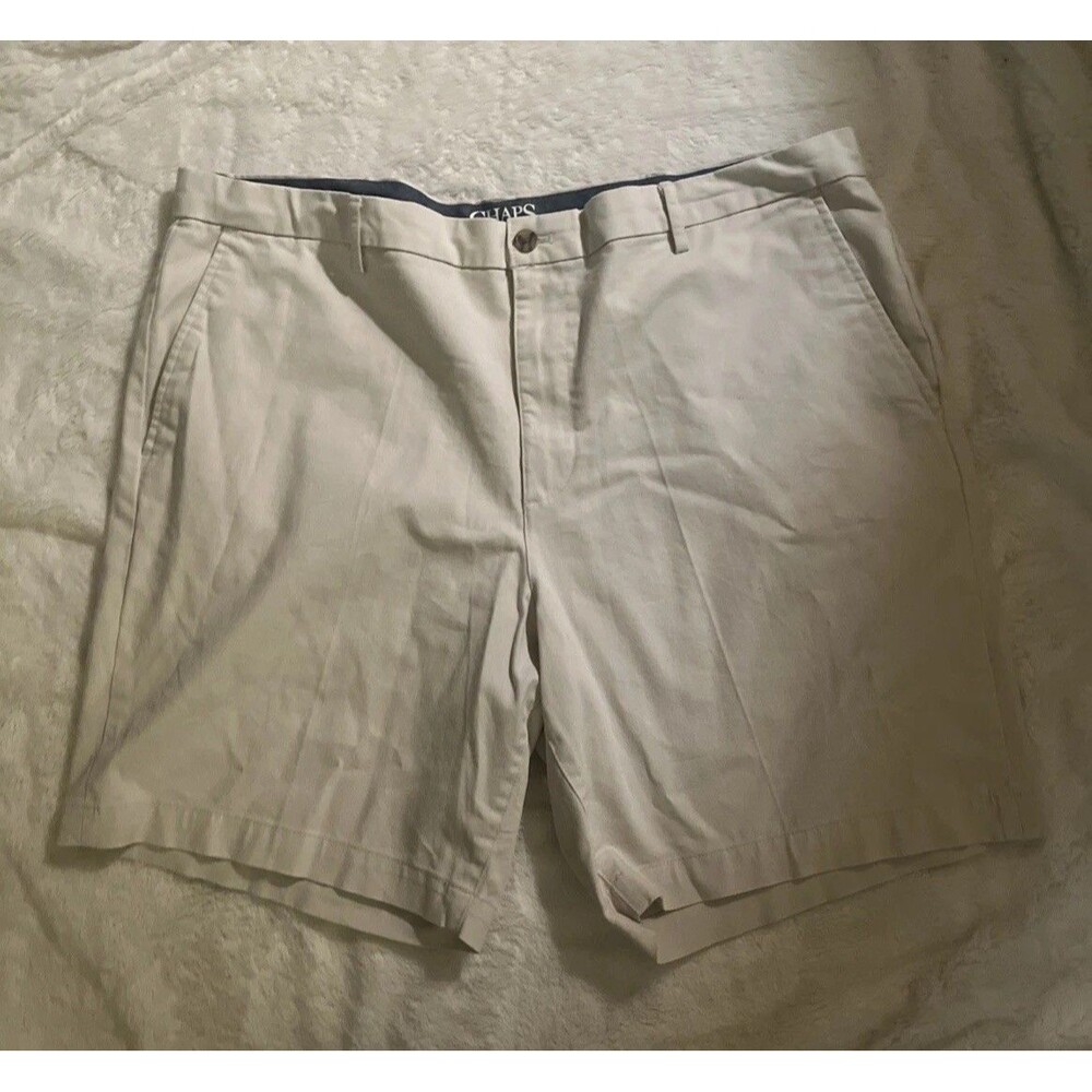 Chaps Coastland Wash Mens Tan Flat Front Chino Khaki Shorts Size 42